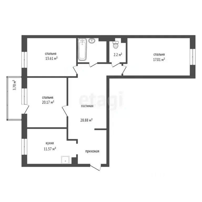 4-к кв. Красноярский край, Красноярск Парусная ул., 9 (93.1 м) - Фото 2