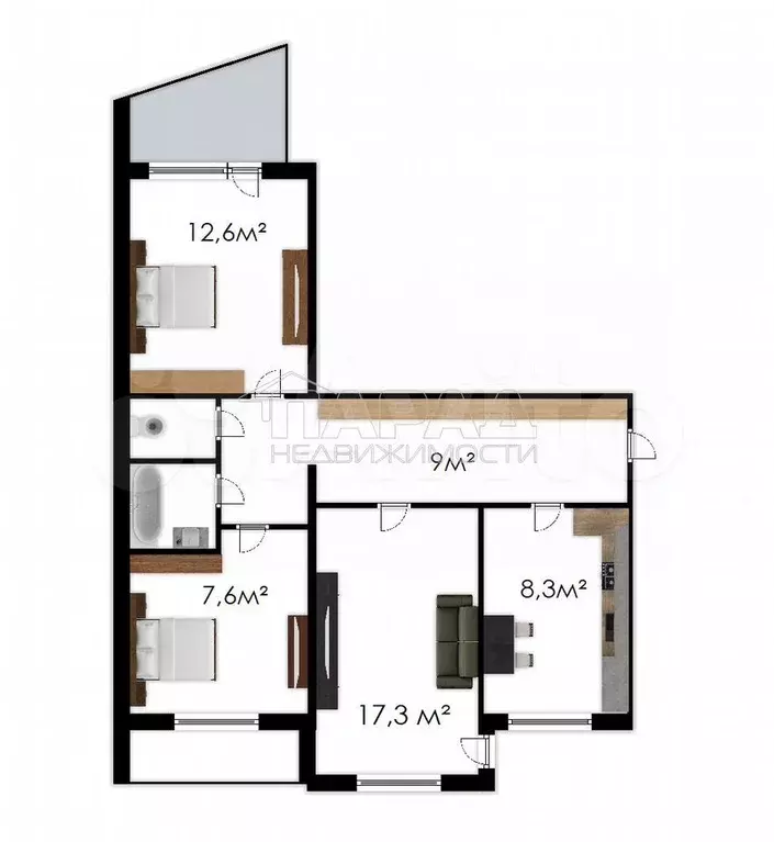 3-к. квартира, 64 м, 9/9 эт. - Фото 0