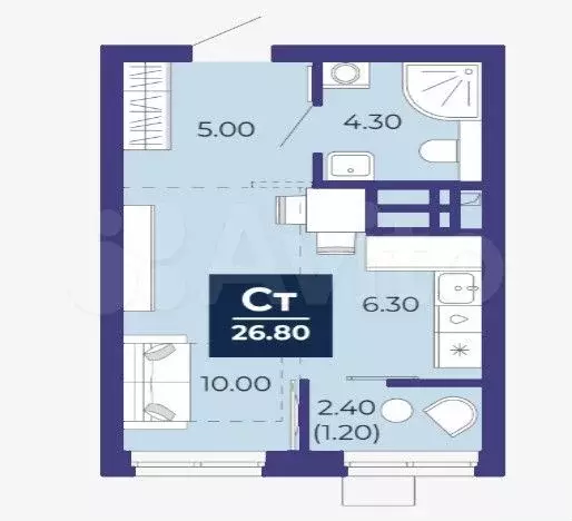 Квартира-студия, 26,8 м, 10/15 эт. - Фото 1
