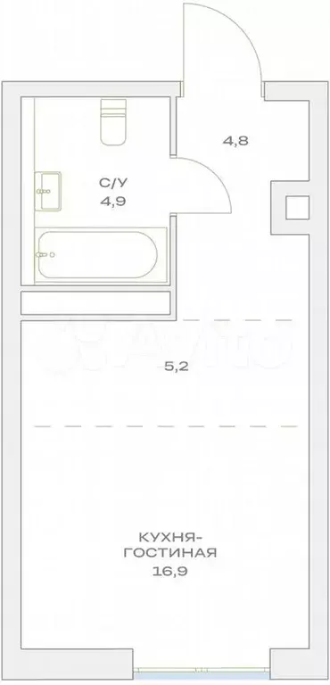 Квартира-студия, 27м, 5/23эт. - Фото 1