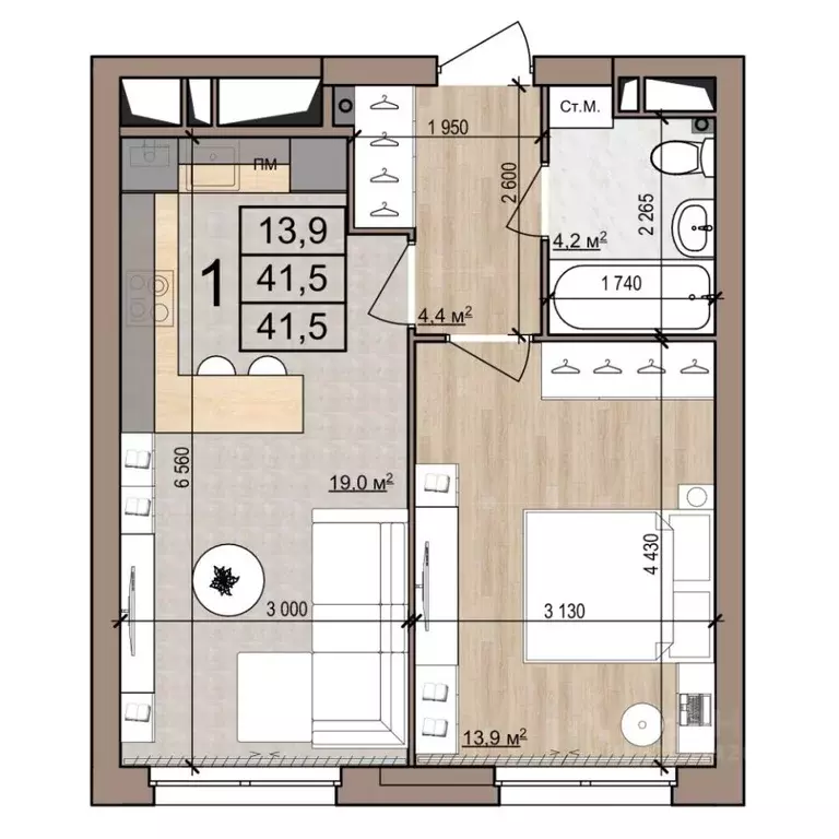 1-к кв. Рязанская область, Рязань ул. Новоселов, 33Б (41.5 м) - Фото 1