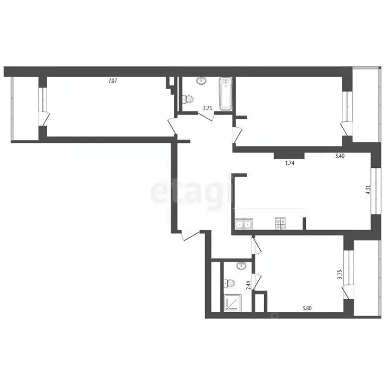 3-к кв. Тюменская область, Тюмень ул. Малыгина, 90 (122.0 м) - Фото 2