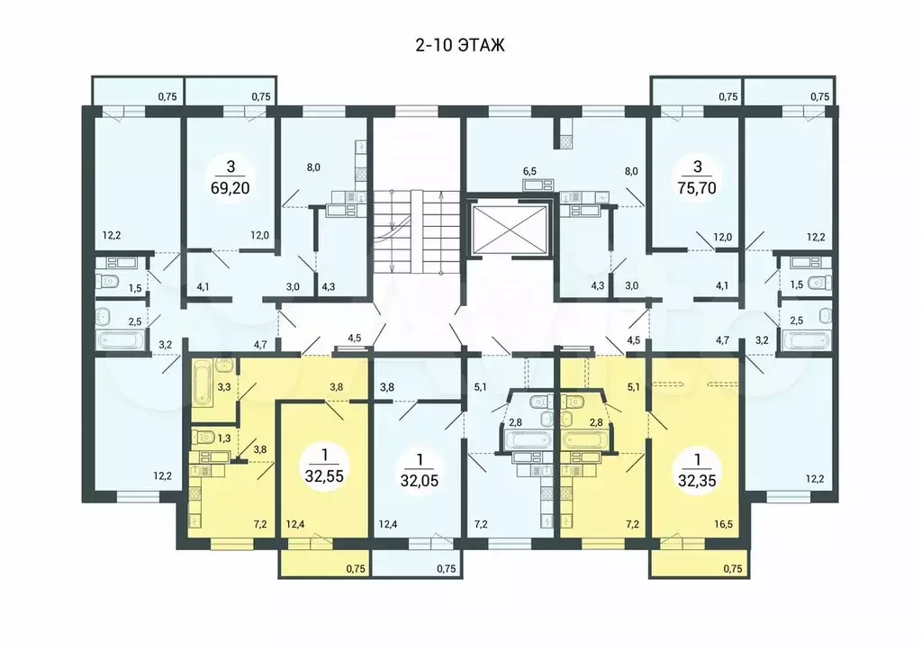 1-к. квартира, 32,5 м, 3/10 эт. - Фото 0