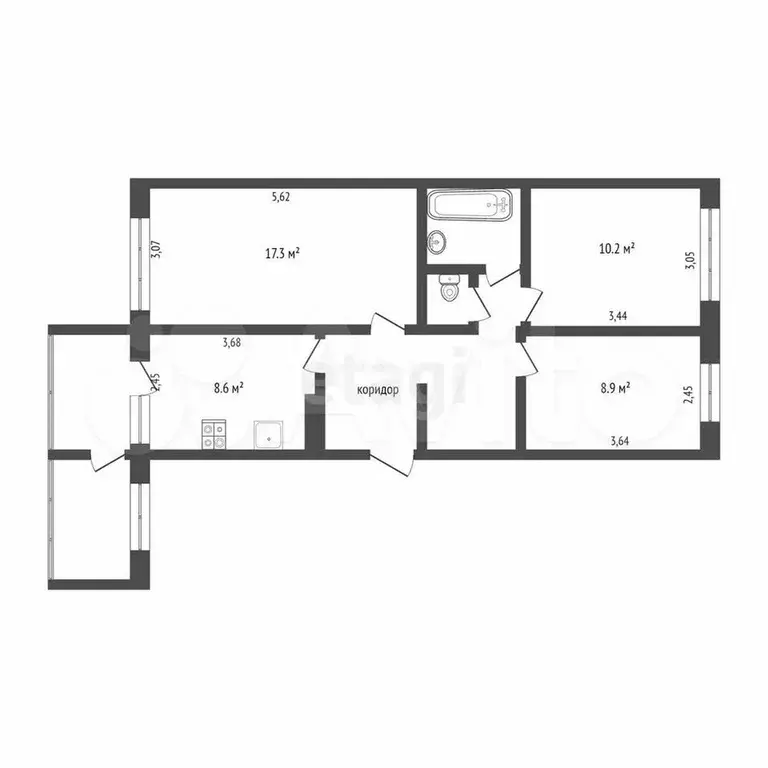 3-к. квартира, 60,5 м, 2/5 эт. - Фото 0