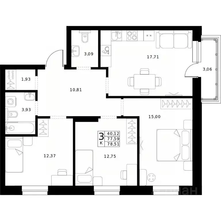 3-к кв. Нижегородская область, Нижний Новгород Ленгородок мкр, Мед ... - Фото 1