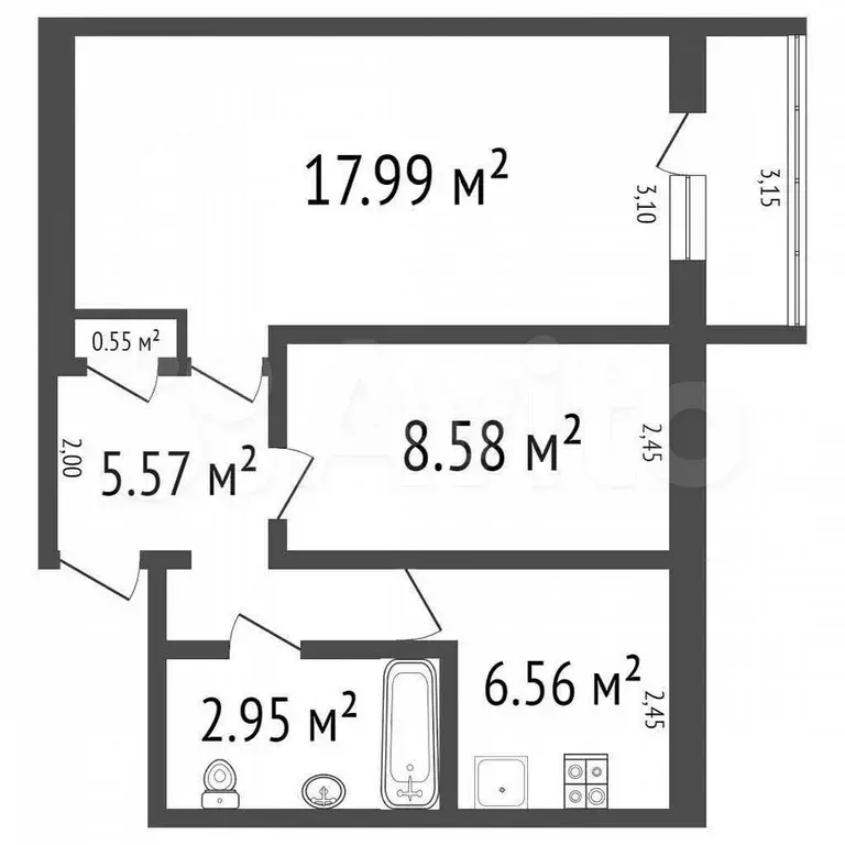 2-к. квартира, 42 м, 4/5 эт. - Фото 0