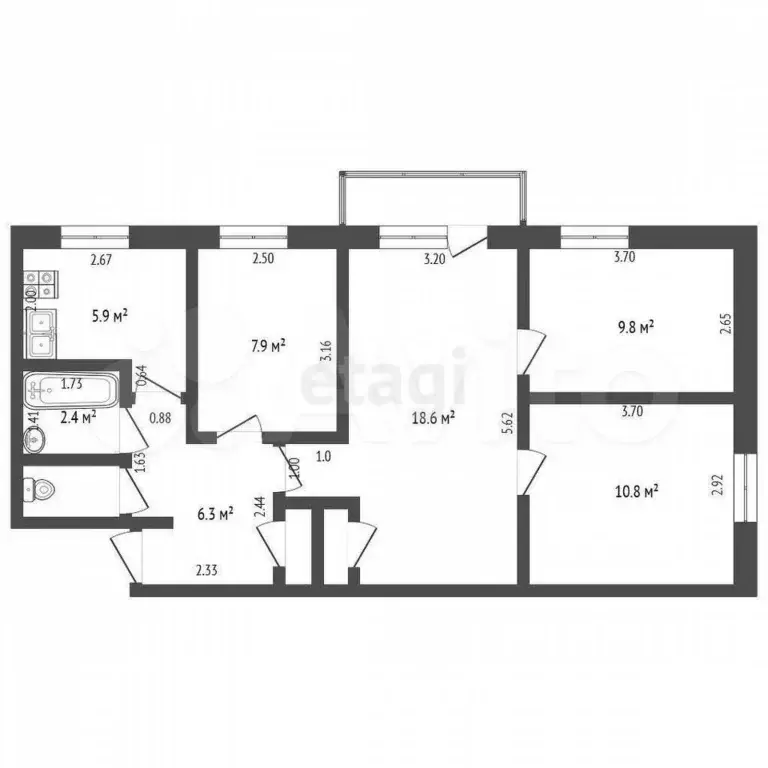 4-к. квартира, 64,9 м, 4/5 эт. - Фото 0