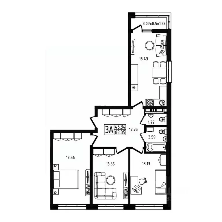 3-к кв. Адыгея, Майкоп ул. К.А. Васильева, 1к4 (83.35 м) - Фото 2