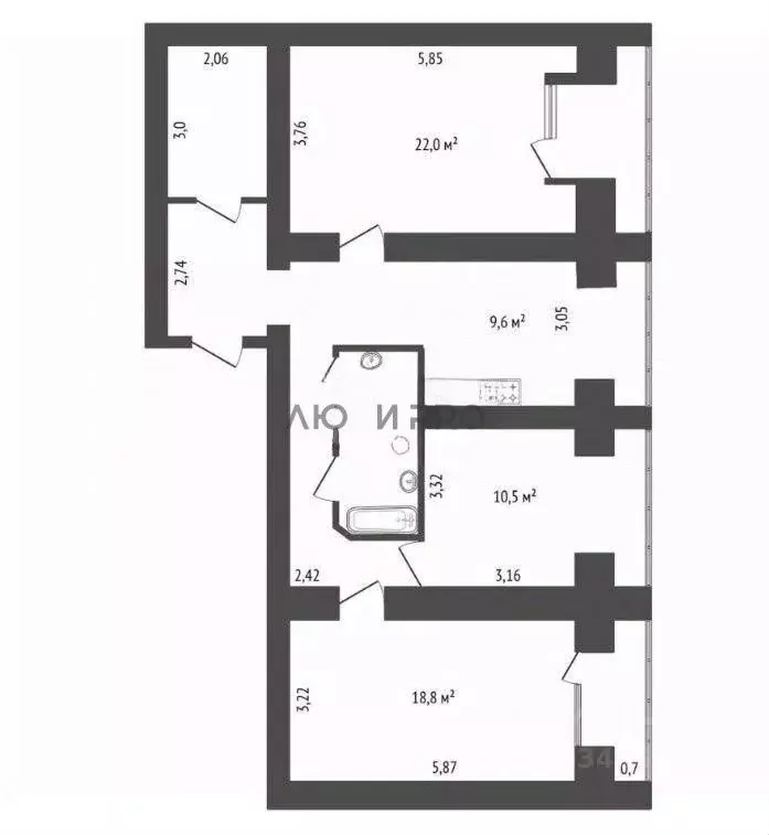 3-к кв. Башкортостан, Уфа ул. Мустая Карима, 28 (93.5 м) - Фото 2