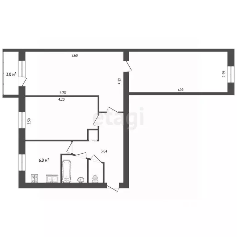 3-к кв. Тамбовская область, Тамбов Андреевская ул., 76 (59.4 м) - Фото 2