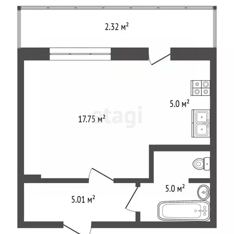 Студия Кемеровская область, Кемерово Космическая ул., 4Г (35.08 м) - Фото 1