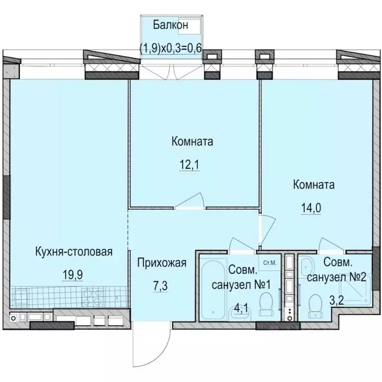 2-к кв. Татарстан, Казань Ферма-2 жилмассив,  (61.2 м) - Фото 1