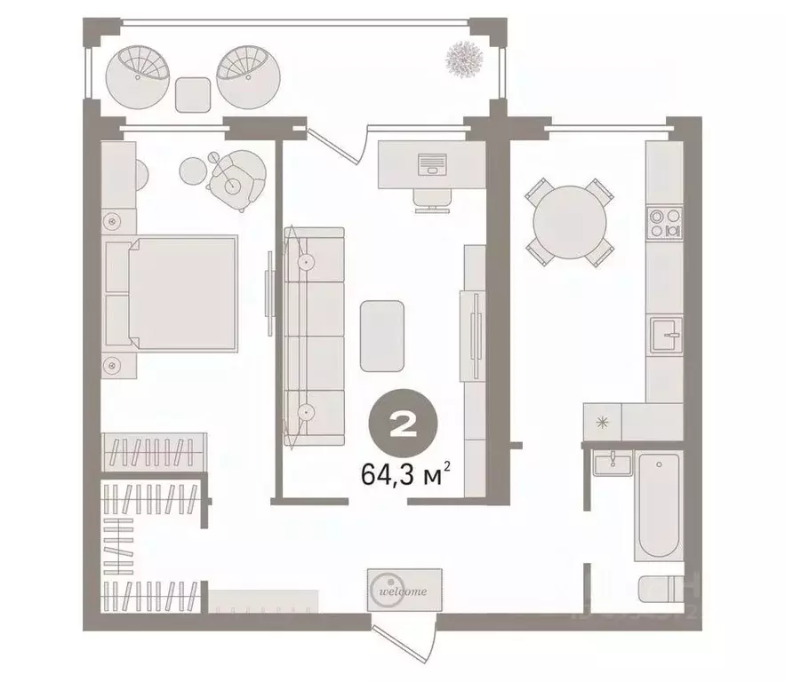 2-к кв. Тюменская область, Тюмень ул. Самарцева, 3 (64.3 м) - Фото 2