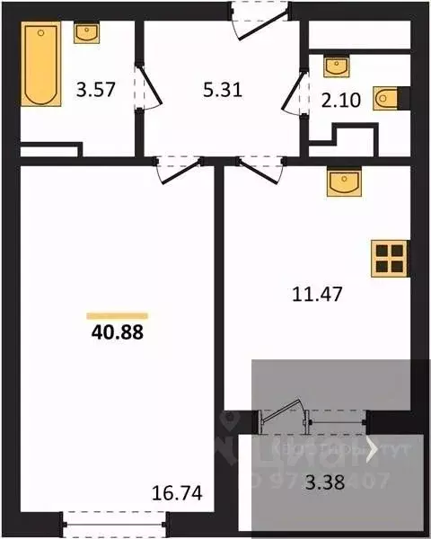 1-к кв. Воронежская область, Воронеж ул. Ломоносова, 116В (41.06 м) - Фото 0