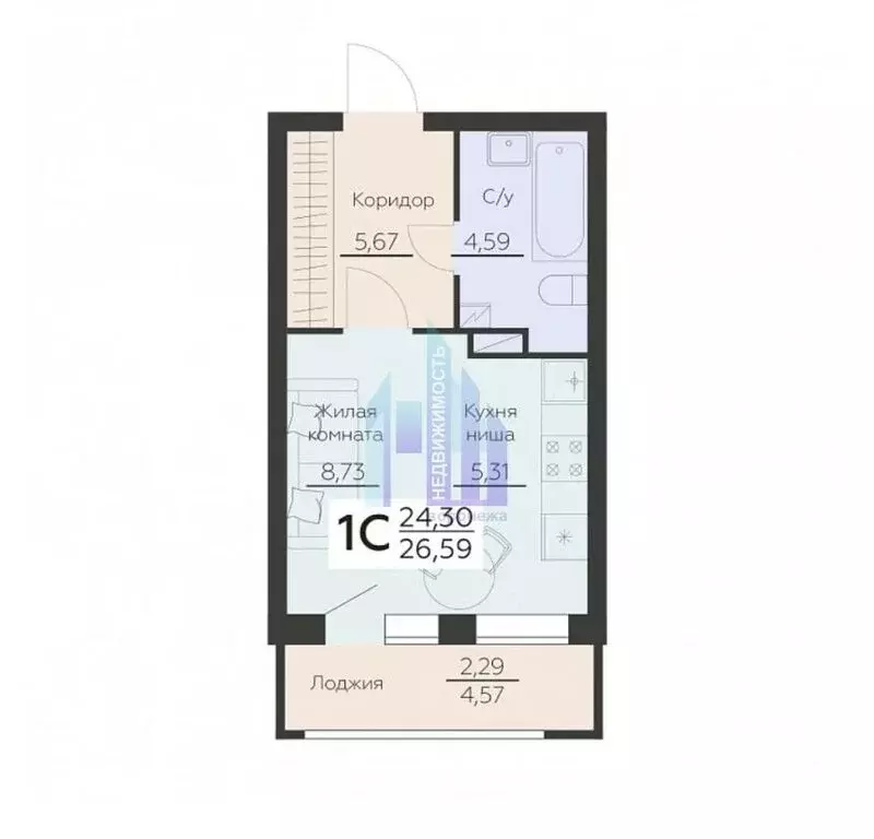 1-комнатная квартира: Воронеж, Ленинградская улица, 29Б (26.59 м) - Фото 0