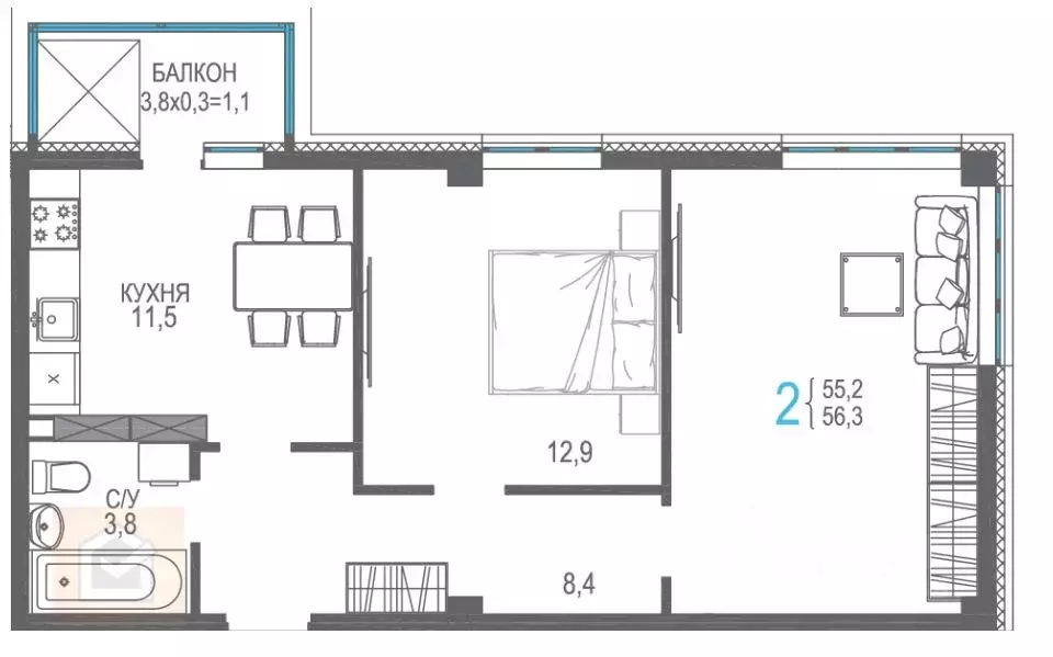 2-к кв. Крым, Евпатория просп. Ленина, 66 (56.3 м) - Фото 1