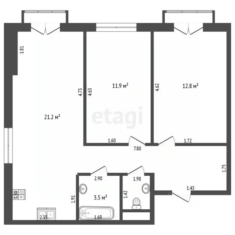 3-к кв. Московская область, Мытищи ул. Колонцова, 2Бк1 (59.0 м) - Фото 2