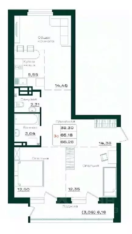 3-к кв. Алтайский край, Барнаул просп. Строителей, 18к1 (68.4 м) - Фото 0