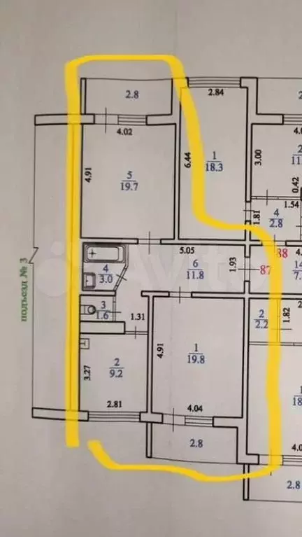 2-к. квартира, 65,1 м, 6/9 эт. - Фото 0