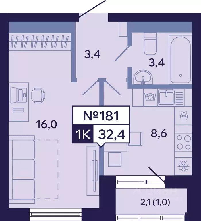 1-к кв. Саха (Якутия), Якутск ул. Новопортовская, 1Д (32.4 м) - Фото 0