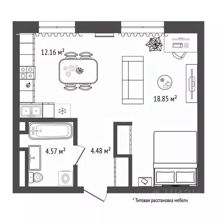 1-к кв. Тюменская область, Тюмень ул. Щербакова, 2к5 (40.0 м) - Фото 2