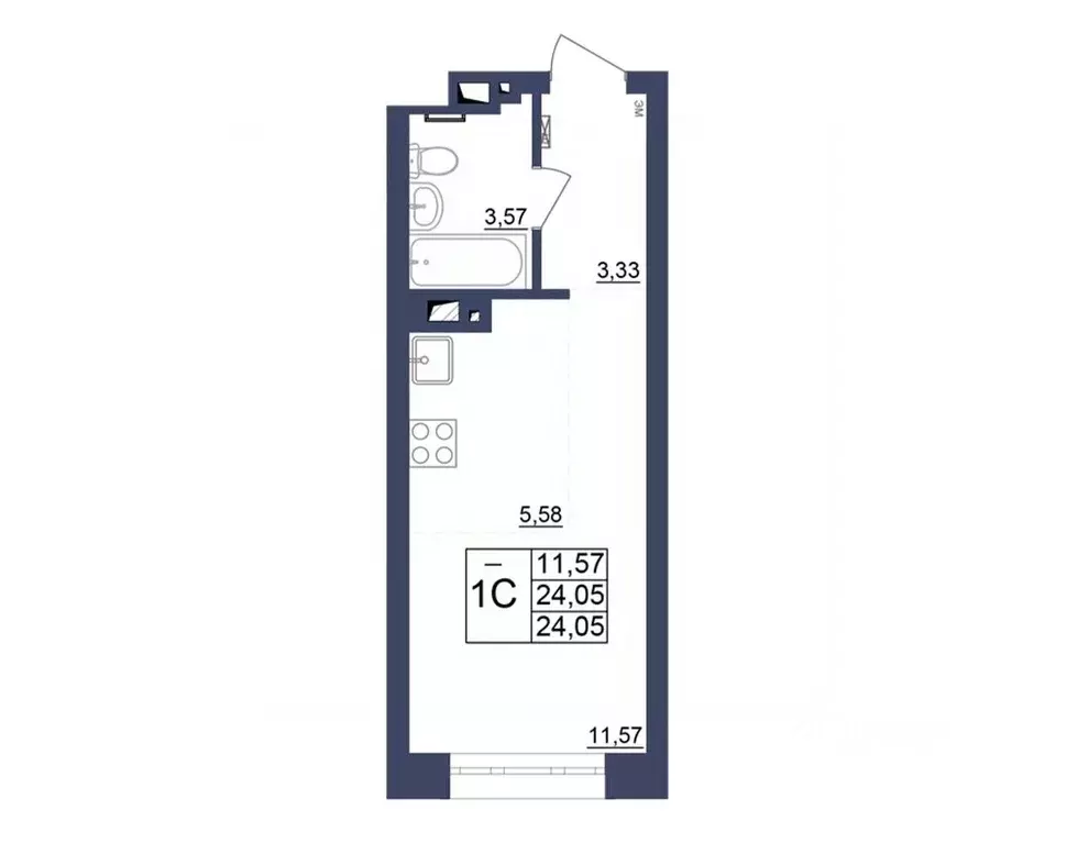 Студия Башкортостан, Уфа Космос жилой комплекс, лит1 (23.87 м) - Фото 0