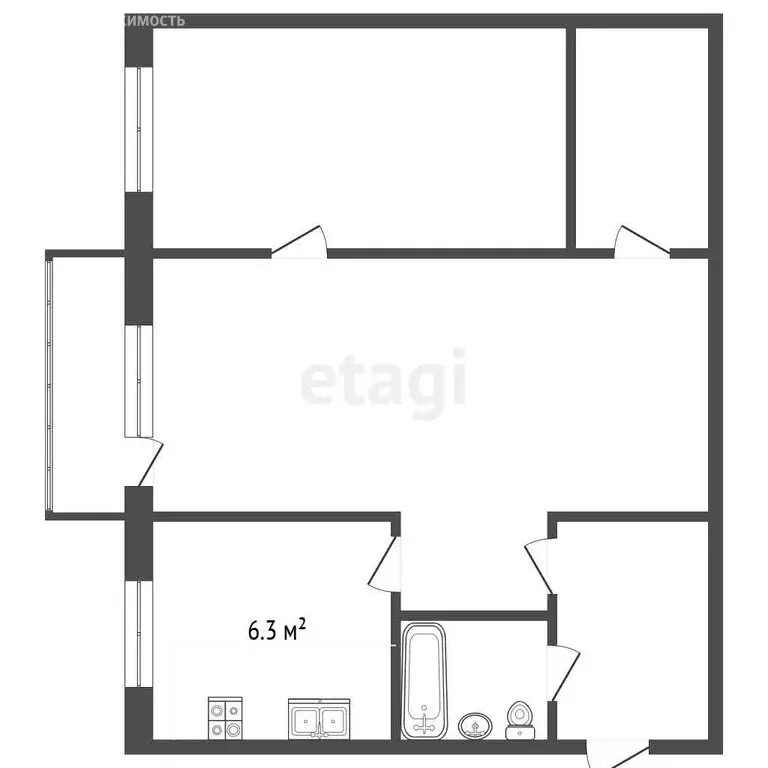 2-комнатная квартира: Рыбинск, улица Моисеенко, 2 (43.3 м) - Фото 1