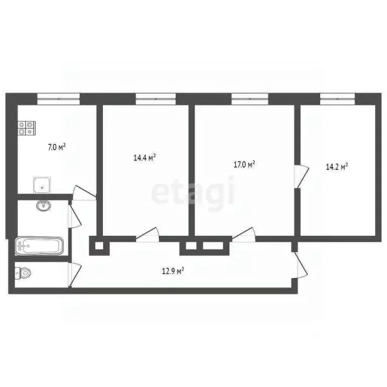 3-к кв. Омская область, Омск пос. Чкаловский, ул. Пархоменко, 3 (73.0 ... - Фото 1