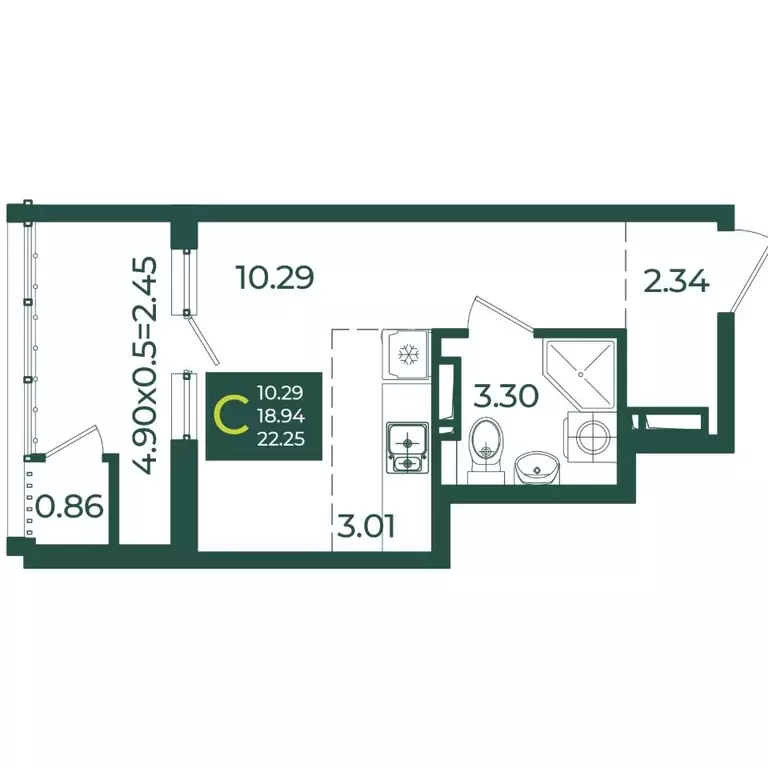 Студия Краснодарский край, Краснодар Образцово мкр,  (22.25 м) - Фото 1