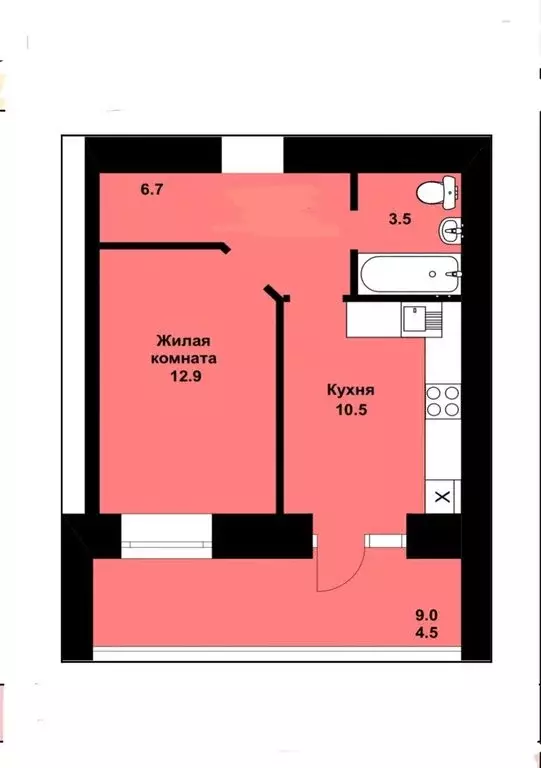 1-комнатная квартира: село Чигири, улица Василенко, 4 (38 м) - Фото 1