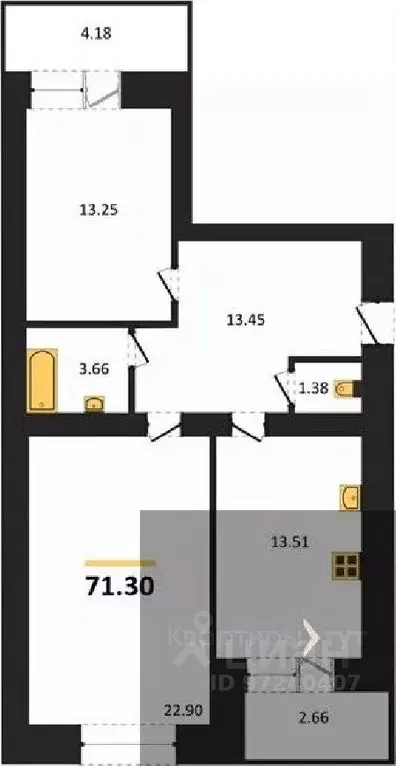 2-к кв. Воронежская область, Воронеж пер. Здоровья, 90Г/1к2 (71.3 м) - Фото 0