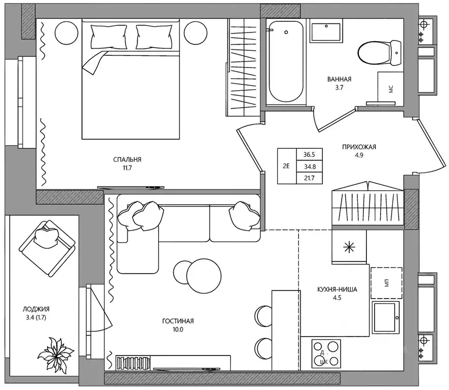 2-к кв. Пермский край, д. Кондратово ул. Водопроводная, 5 (36.5 м) - Фото 1