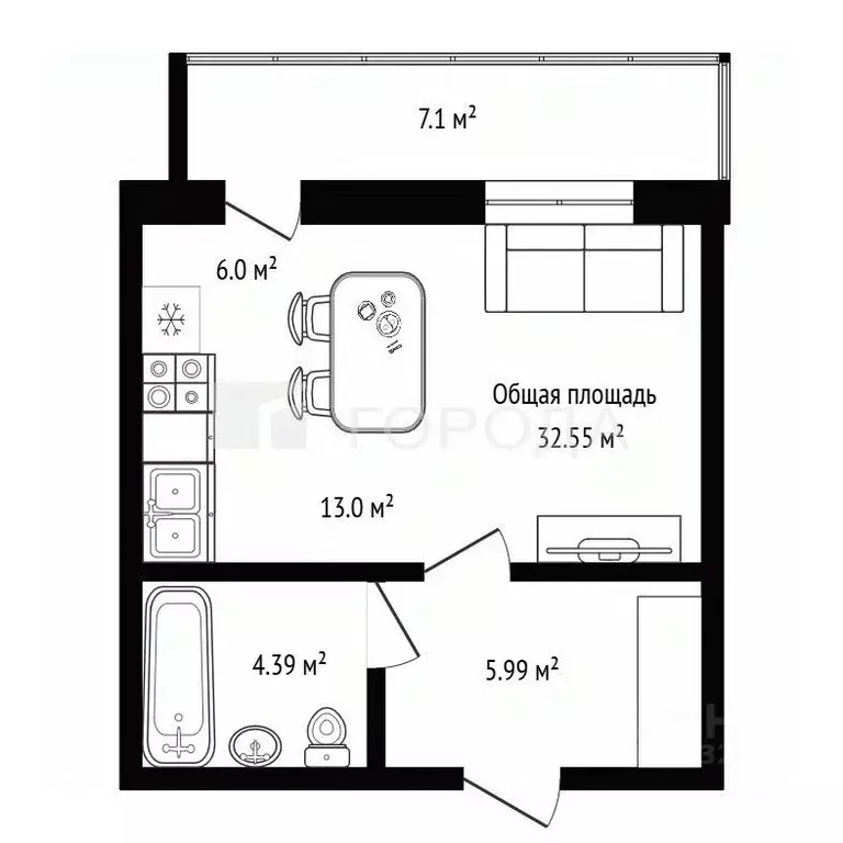 Студия Новосибирская область, Новосибирск ул. Гоголя, 222 (32.55 м) - Фото 1