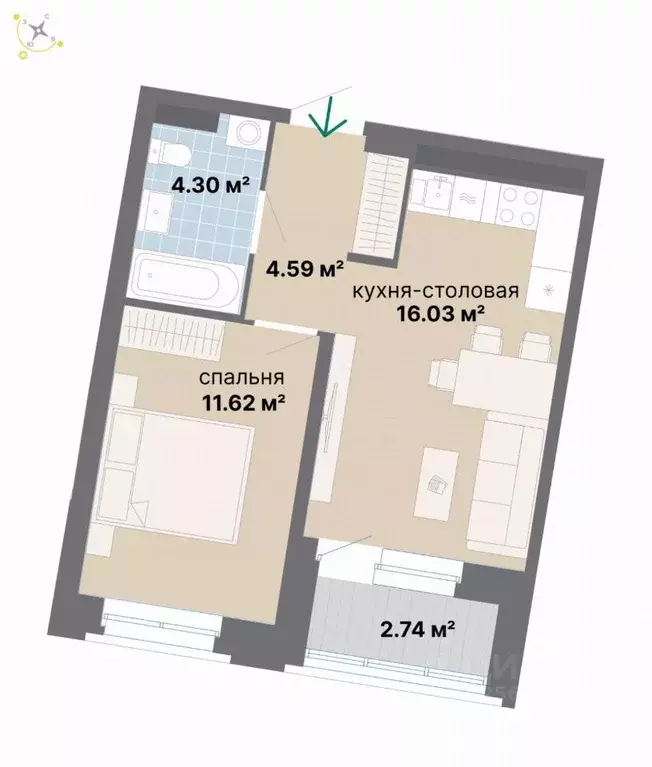 1-к кв. Свердловская область, Екатеринбург Эльмаш жилрайон,  (39.28 м) - Фото 0