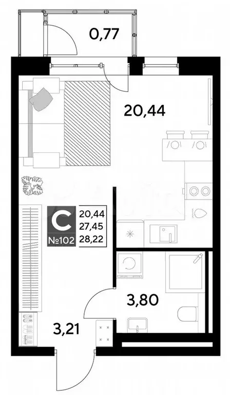 Квартира-студия, 28,2 м, 11/21 эт. - Фото 0