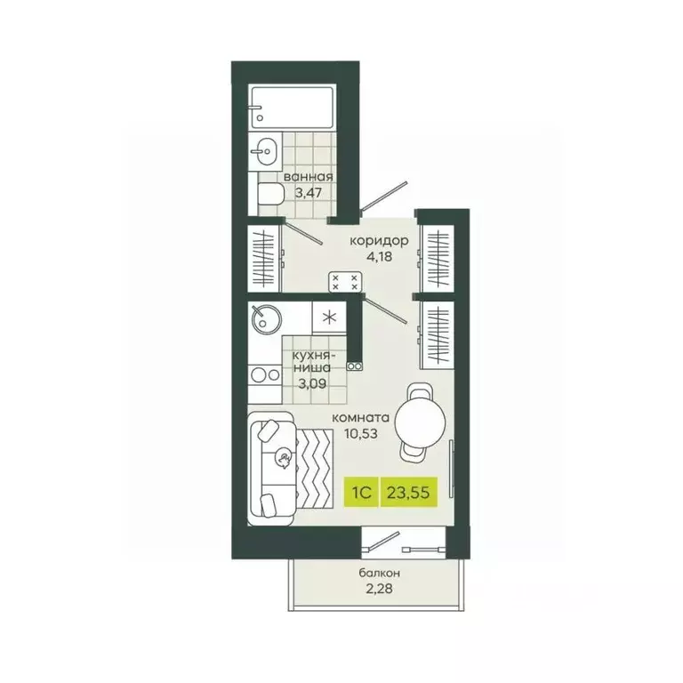 1-к кв. Новосибирская область, Новосибирск Гринвилл жилой комплекс ... - Фото 1