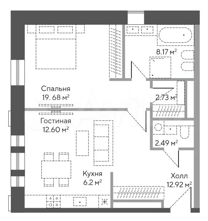 1-к. квартира, 64,8 м, 4/5 эт. - Фото 0