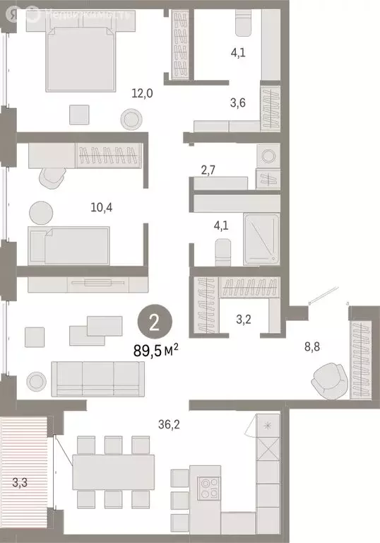 2-комнатная квартира: Тюмень, жилой комплекс На Минской (89.51 м) - Фото 1