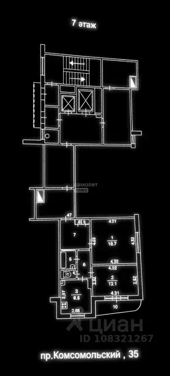 2-к кв. Челябинская область, Челябинск Комсомольский просп., 35 (54.3 ... - Фото 2