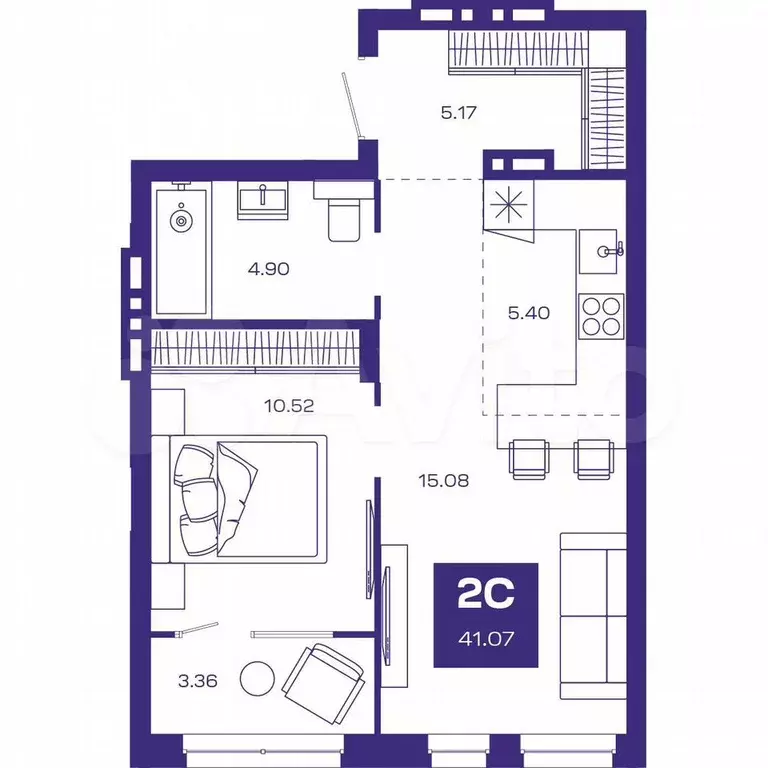 2-к. квартира, 42,5 м, 6/8 эт. - Фото 0
