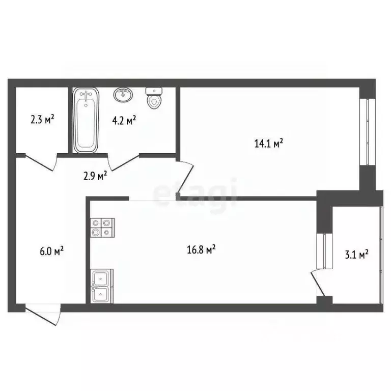 1-к кв. Тамбовская область, Тамбов проезд 1-й Школьный, 7 (46.3 м) - Фото 2