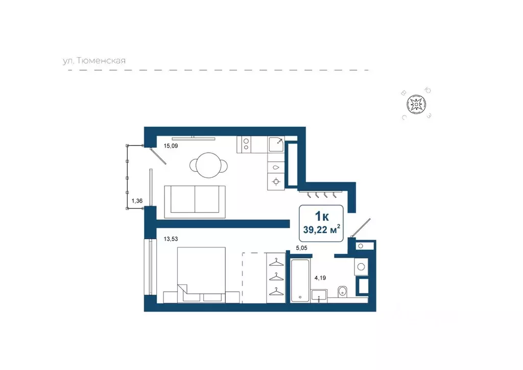 1-к кв. Тюменская область, Тюменский район, д. Дударева Родина-2 жилой ... - Фото 0