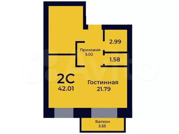 2-к. квартира, 42 м, 3/6 эт. - Фото 0