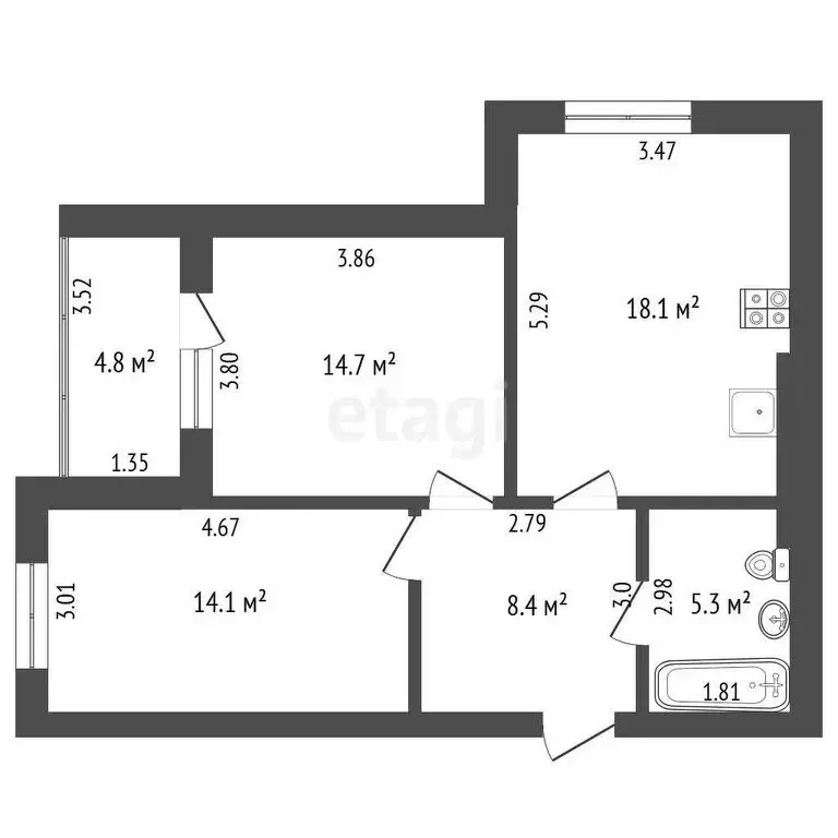 2-комнатная квартира: посёлок Невское, Старокаменная улица, 30 (62 м) - Фото 0