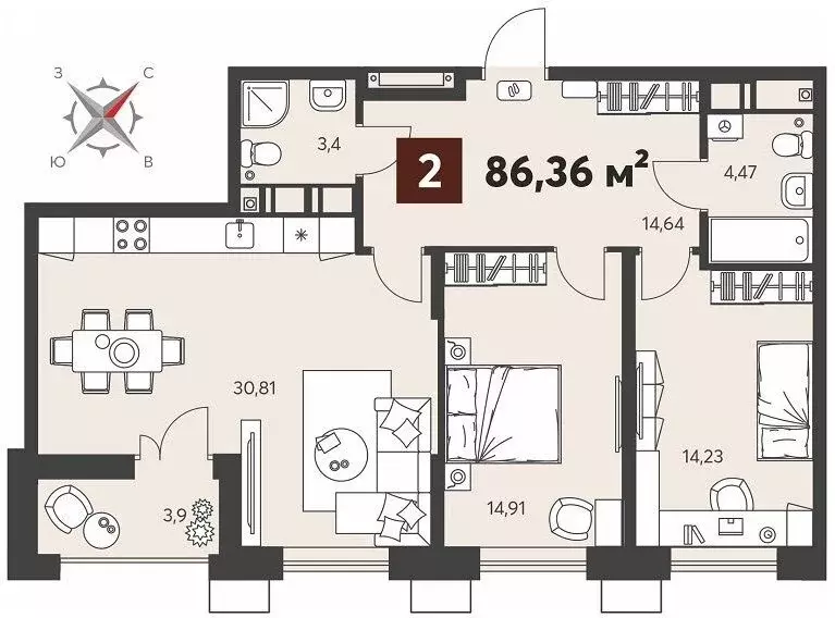 2-комнатная квартира: Пенза, улица Ворошилова, с14 (86.36 м) - Фото 0