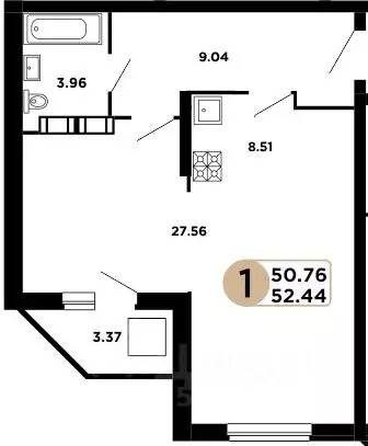 1-к кв. Самарская область, Самара Московское шоссе, 18-й км, 57 (50.76 ... - Фото 0
