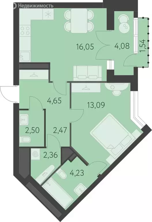 1-комнатная квартира: Екатеринбург, улица Академика Парина, 25 (47.86 ... - Фото 0