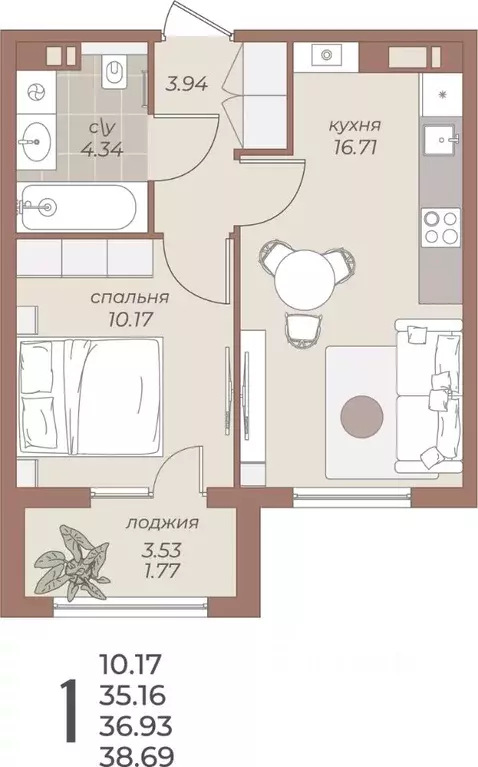 1-к кв. Калининградская область, Балтийск  (38.69 м) - Фото 1