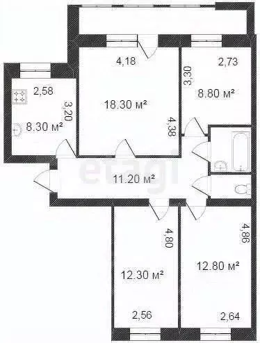 4-к кв. Вологодская область, Вологда 1-й ГПЗ-23 мкр, 2 (79.3 м) - Фото 1