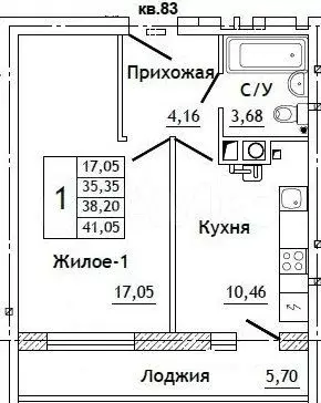 1-к. квартира, 41,1 м, 1/10 эт. - Фото 0